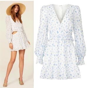 One 33 Social Floral Mini Dress Cut Out Long Sleeve White Blue Long Sleeve 8